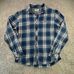 Billabong Mens Large Long Sleeve Plaid Flannel Shirt Core Fit Teal Blue SEE PICS